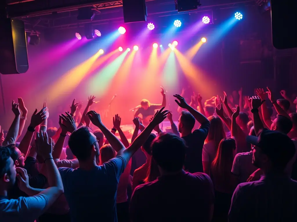 A dynamic image of a live music event featuring emerging artists, capturing the energy and excitement of the performance.